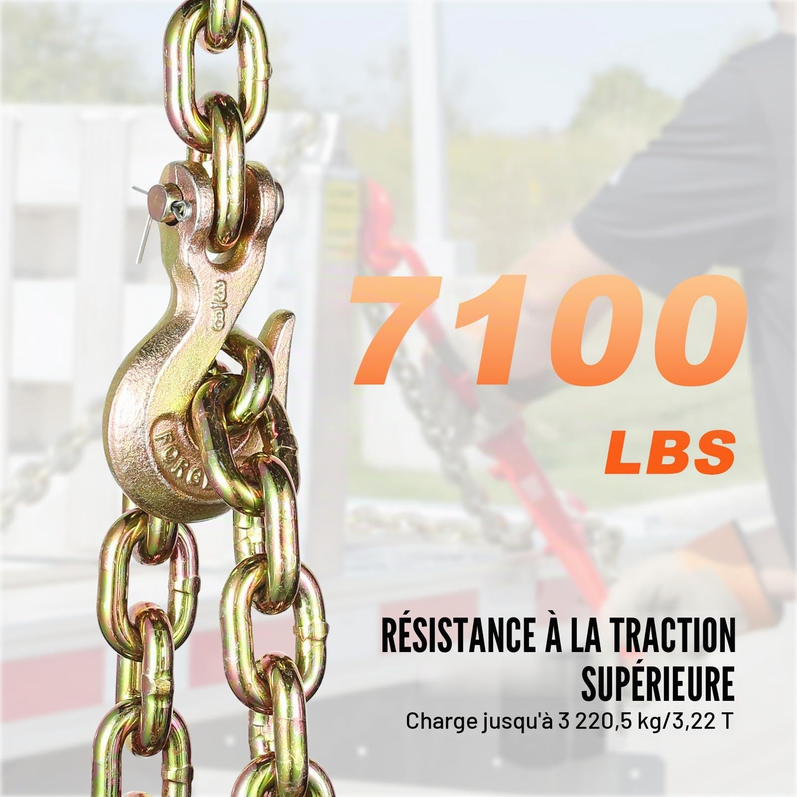 VEVOR Chaîne de Reliure de Remorquage avec Crochets à Chape Lot de 2 Chaines de Transport G80 10 mm x 316 cm, Chaîne d'Exploitation Forestière Charge 3,22 t, pour Attacher Équipements de Dépanneuse