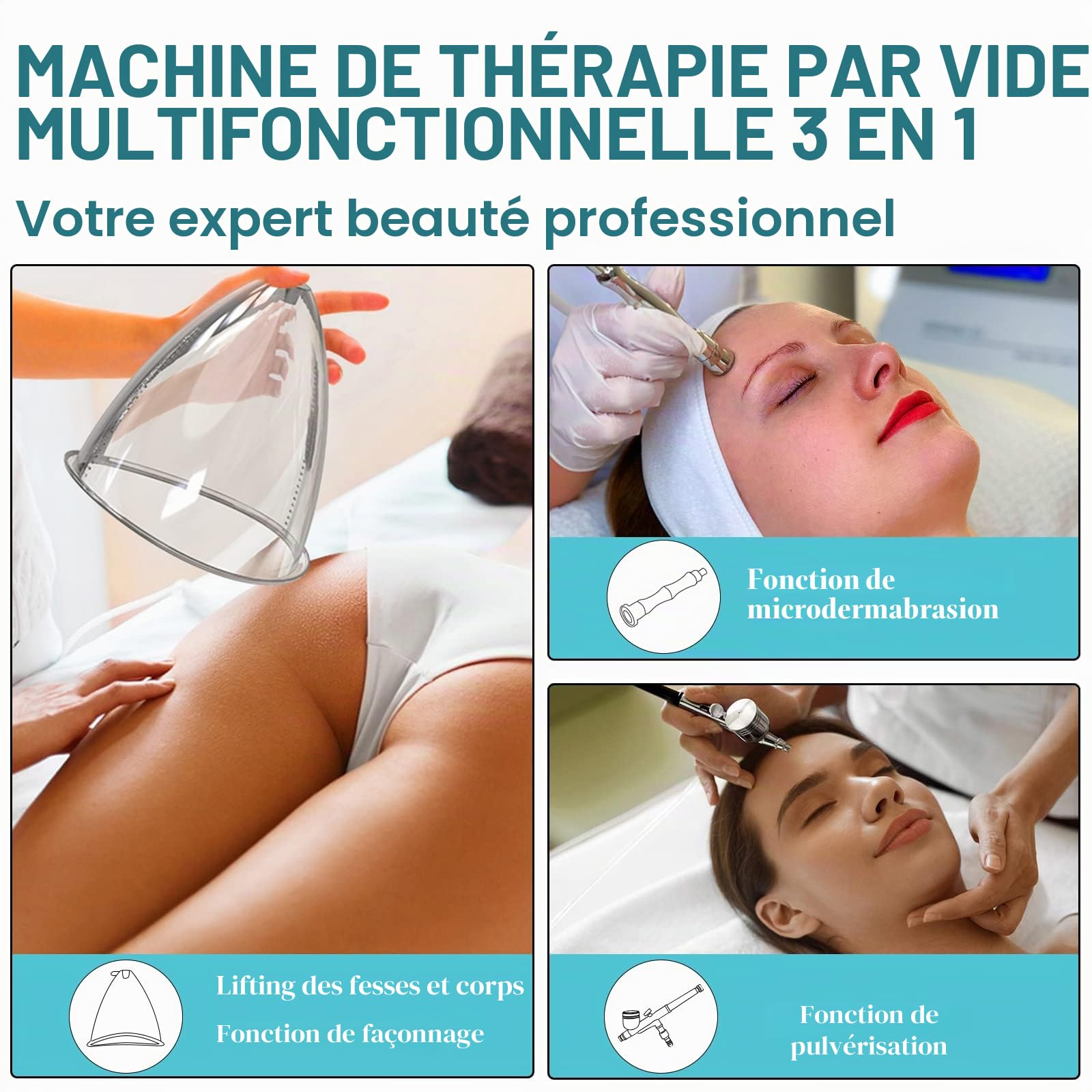 Meifuly Machine de thérapie sous vide, 3 en 1, ensemble de ventouses sous vide, soins de la peau et aérographe, avec grandes tasses de 1800 ml et 1500 ml, 0-80 cmHg, écran tactile de 5"