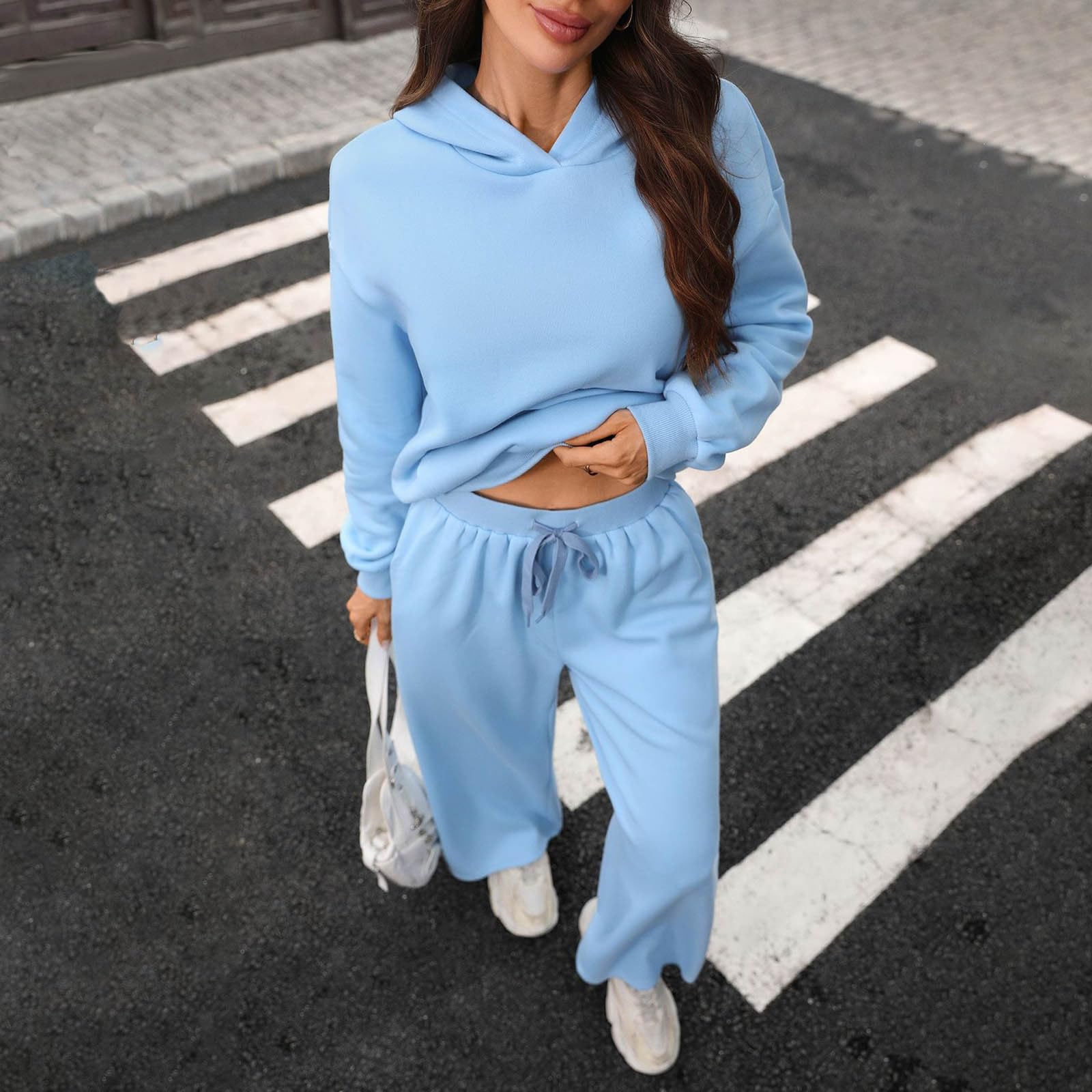 Set tuta da donna a maniche lunghe con cappuccio a gamba larga pantaloni da jogging 2 pezzi abiti da donna con cappuccio e pantaloni giubbotto da palestra allenamento activewear comodo caldo