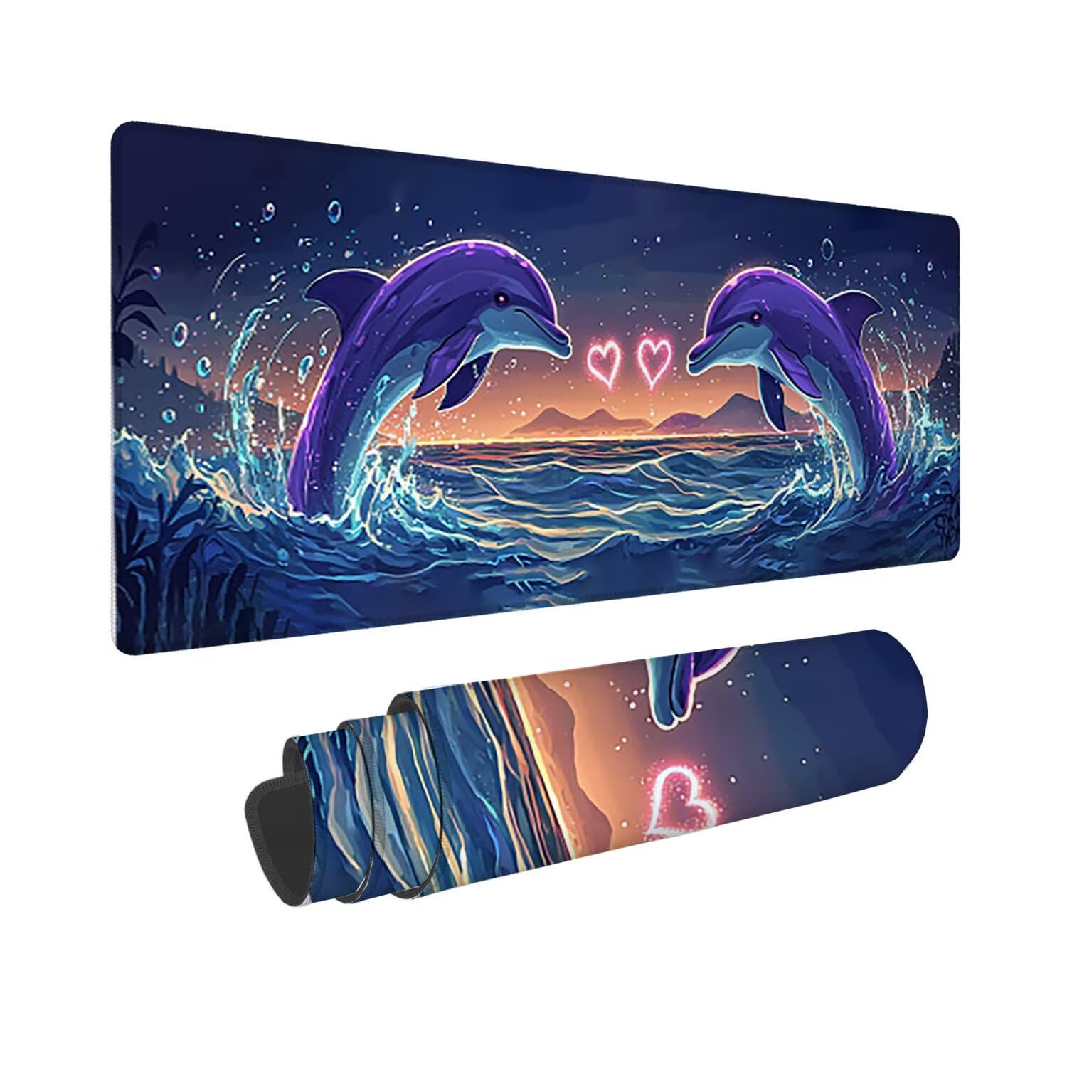Podkładka pod mysz do gier XXL duża mysz 1200 x 500 mm, duża podkładka pod biurko z antypoślizgową gumową podstawą dla graczy, poprawia precyzję i szybkość (zwierzęta delfiny) o-141