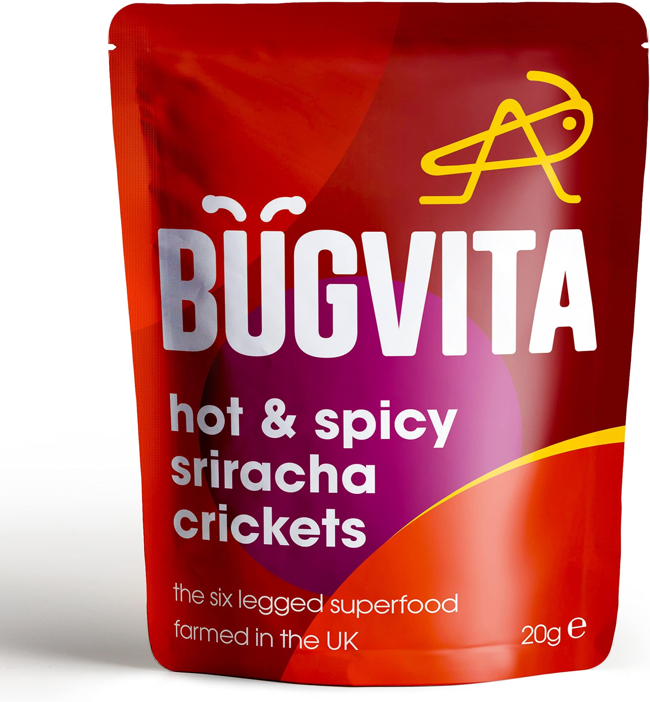 Hot and Spicy Sriracha Crickets | 20g | Farmed in the UK | Six-legged Superfood | Edible insects for human consumption