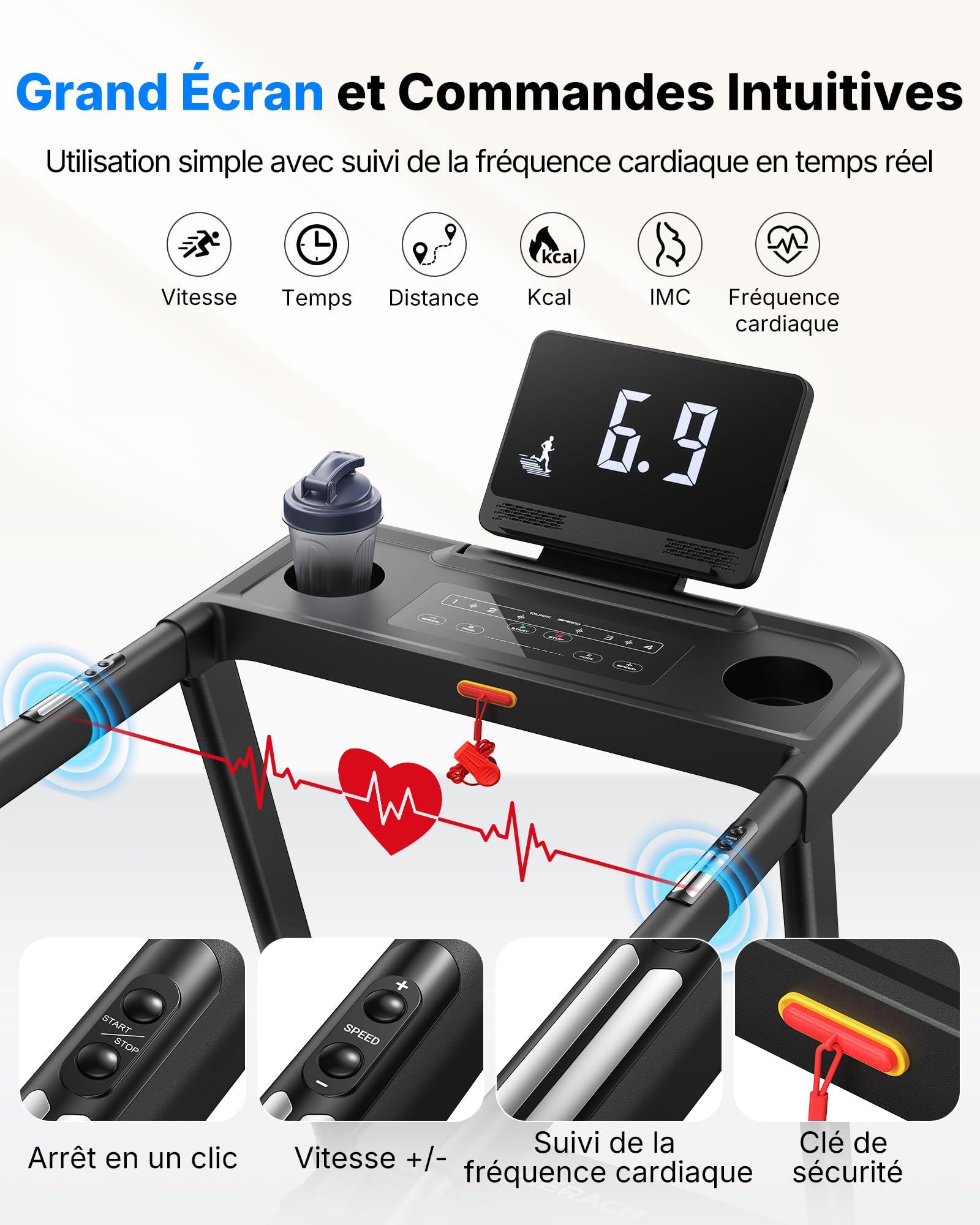 MERACH Tapis de Course Électrique Moteur Silencieux 3,0 CV Charge Max 136kg pour Seniors Rééducation Cardio à Domicile