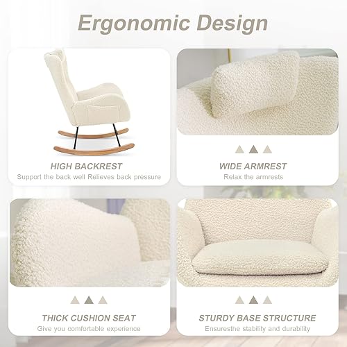 Miniatura 7 de Mecedora para habitación del bebé, sillas de lectura tapizadas de peluche para interiores con respaldo alto, silla de enfermería acolchada con