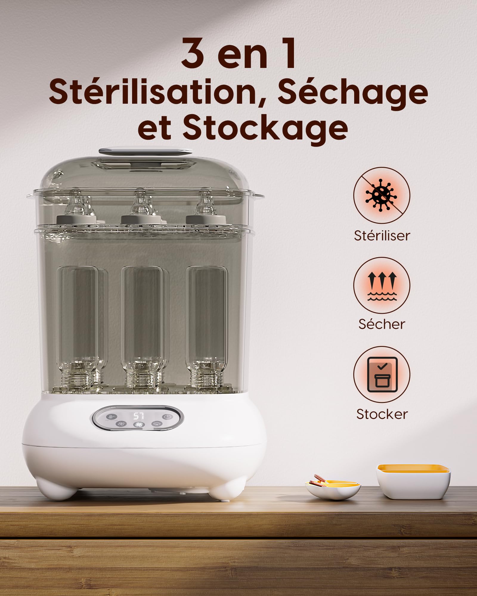 Stérilisateur et Sécheur pour Biberons, Tétines, Pièces de Tire-lait, Jouets de Dentition - Élimine 99,9% des Germes, Reste Stérile et Sèche Pendant 24 Heures, Essentiels pour Nouveau-nés, Bébé
