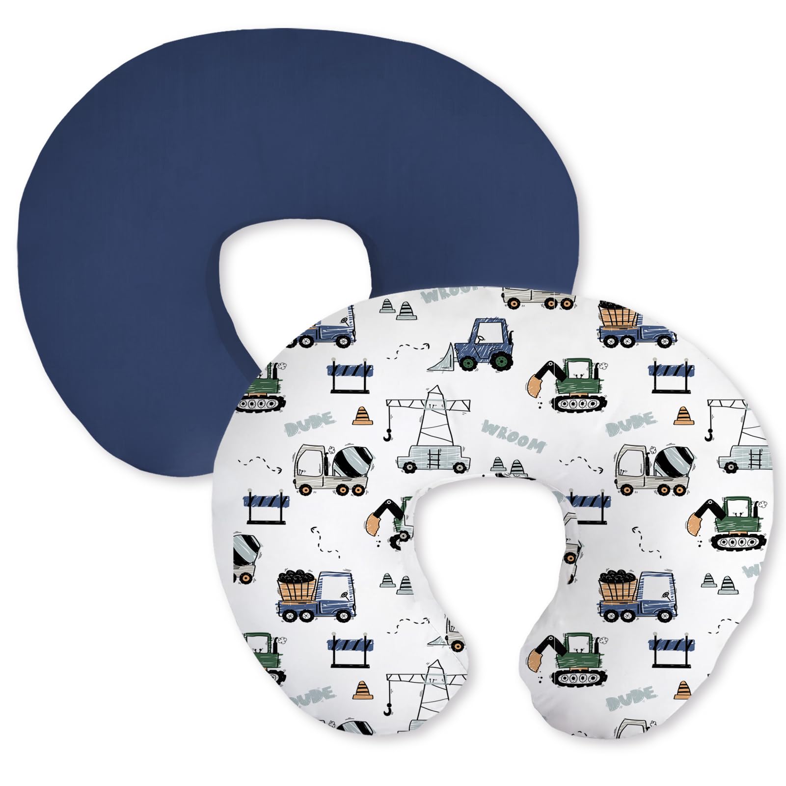 Little Grape Land Nursing Pillow Covers 2 Pack, Soft &amp; Breathable Removable Breastfeeding Pillows Covers for Feeding Pillows, Nursing Pillow Slipcover for Baby Girls Boys, (Truck &amp; Navy