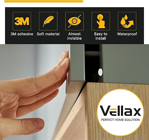 Miniatura 6 de Vellax Parachoques para puerta de armario, 64 piezas, almohadillas autoadhesivas transparentes, tapones de gabinete, parachoques de goma para