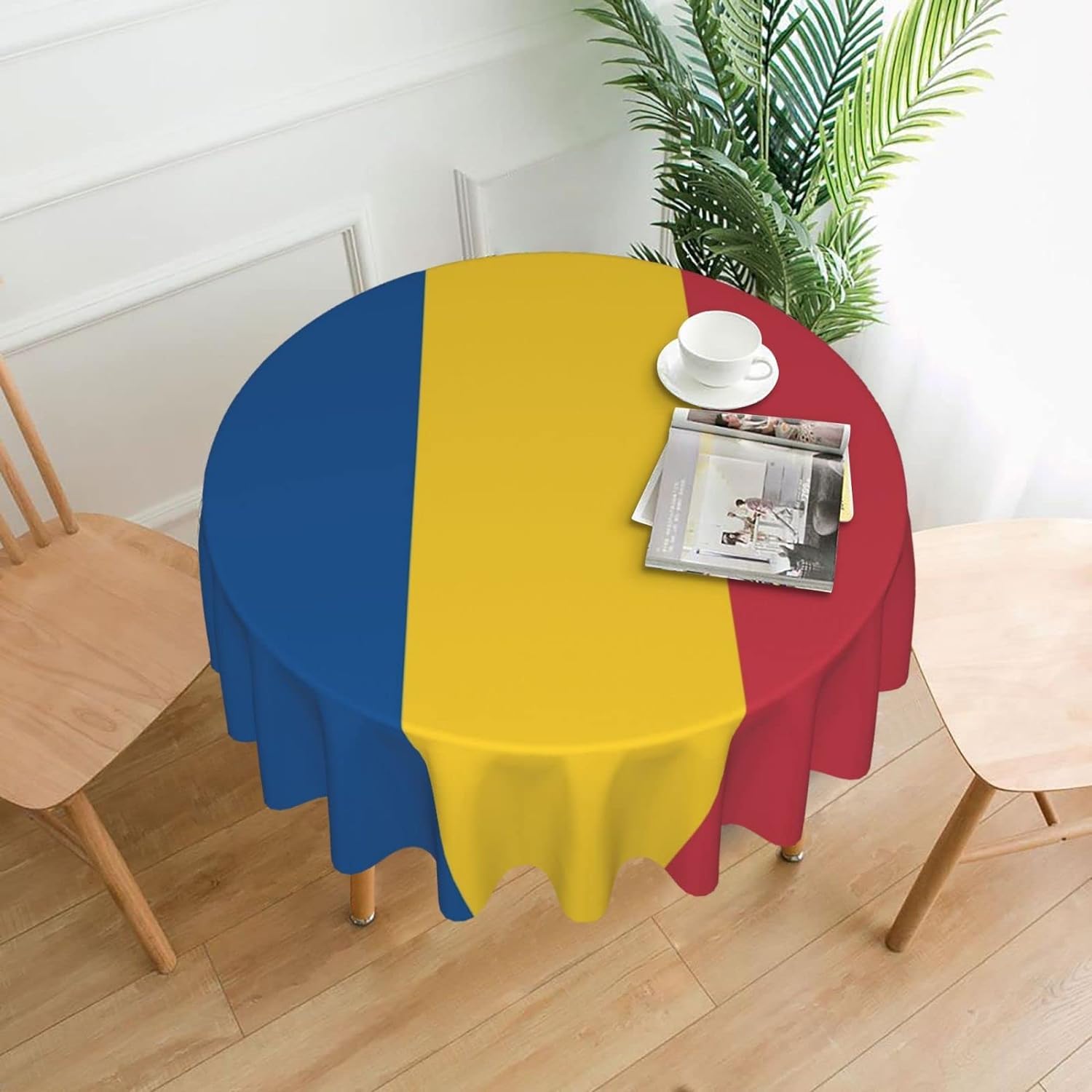Melbrakin Romanian Flag Table Cloth Round Table Cover Wrinkle Resistant Waterproof Tablecloth 60 Inch Washable For Kitchen Party Picnic