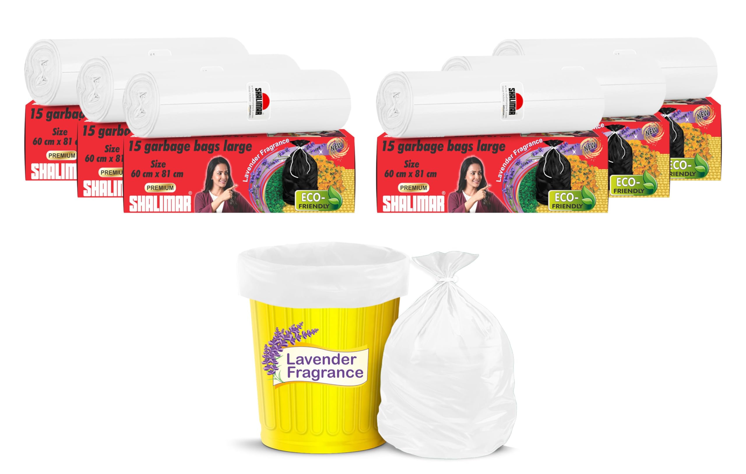 Shalimar Premium (Lavender Fragrance) Scented Garbage Bags | Large 24 X 32 Inches | 90 Bags (15 Bags X 6 Rolls) | Dustbin Bag/Trash Bag | (White) - Perforated Box for Easy Dispensing