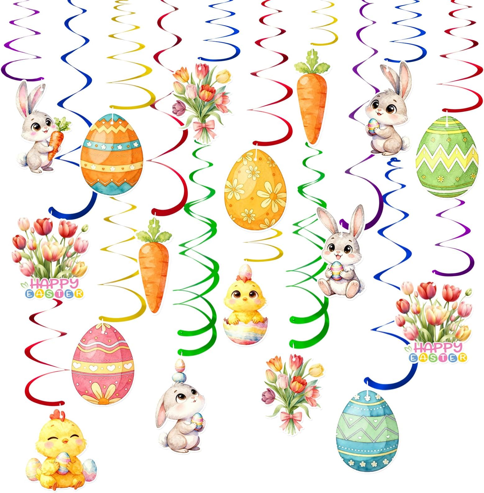 25 Pack Easter Hanging Swirl Decorations, Easter Egg Bunny Hanging Ceiling Decor for Home Classroom Office Party Supplies