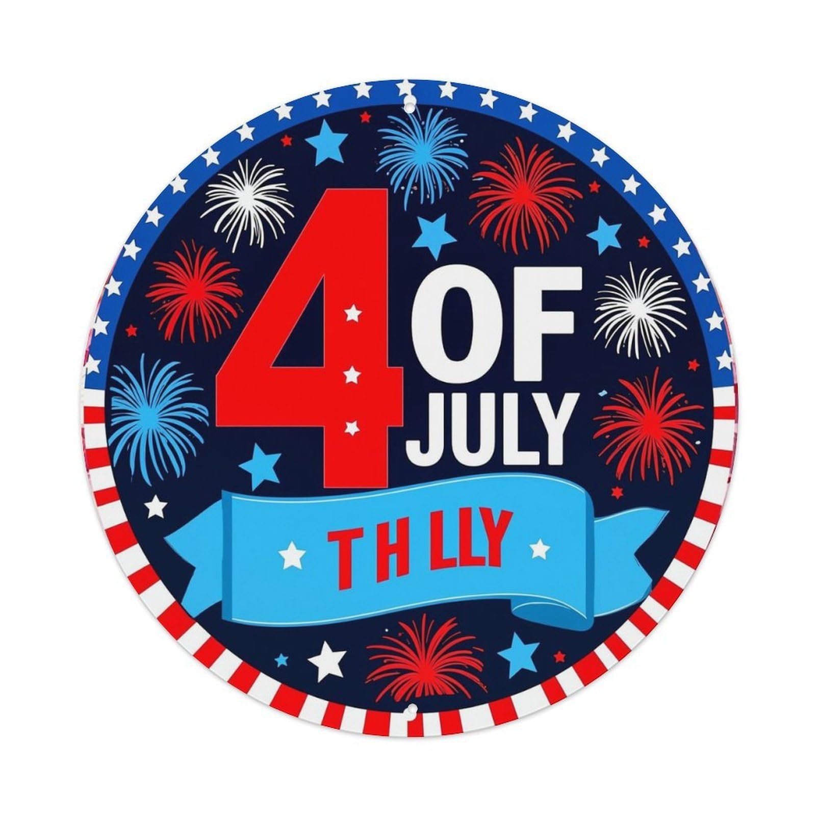 Fourth Of July Fireworks Stars Vintage Metal Tin Sign Retro Wall Decor for Home Bar Garage Cafe, Indoor & Outdoor Decorative，circle Metal Poster, 8x8 Inch