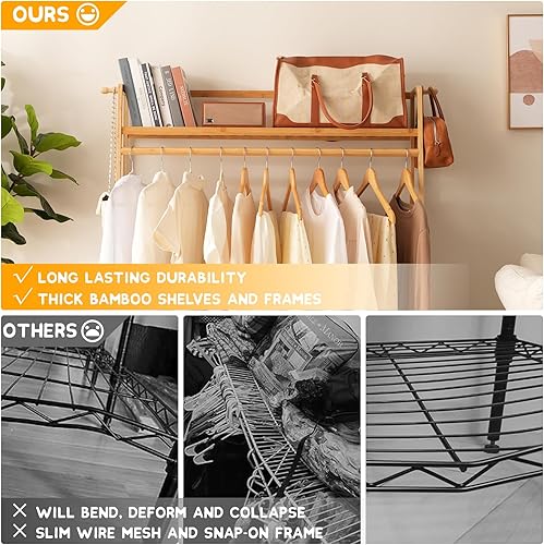 Miniatura 30 de Estante de bambú para ropa de 7 niveles, estante de almacenamiento para colgar ropa, organizador portátil de armario con estante superior, estantes