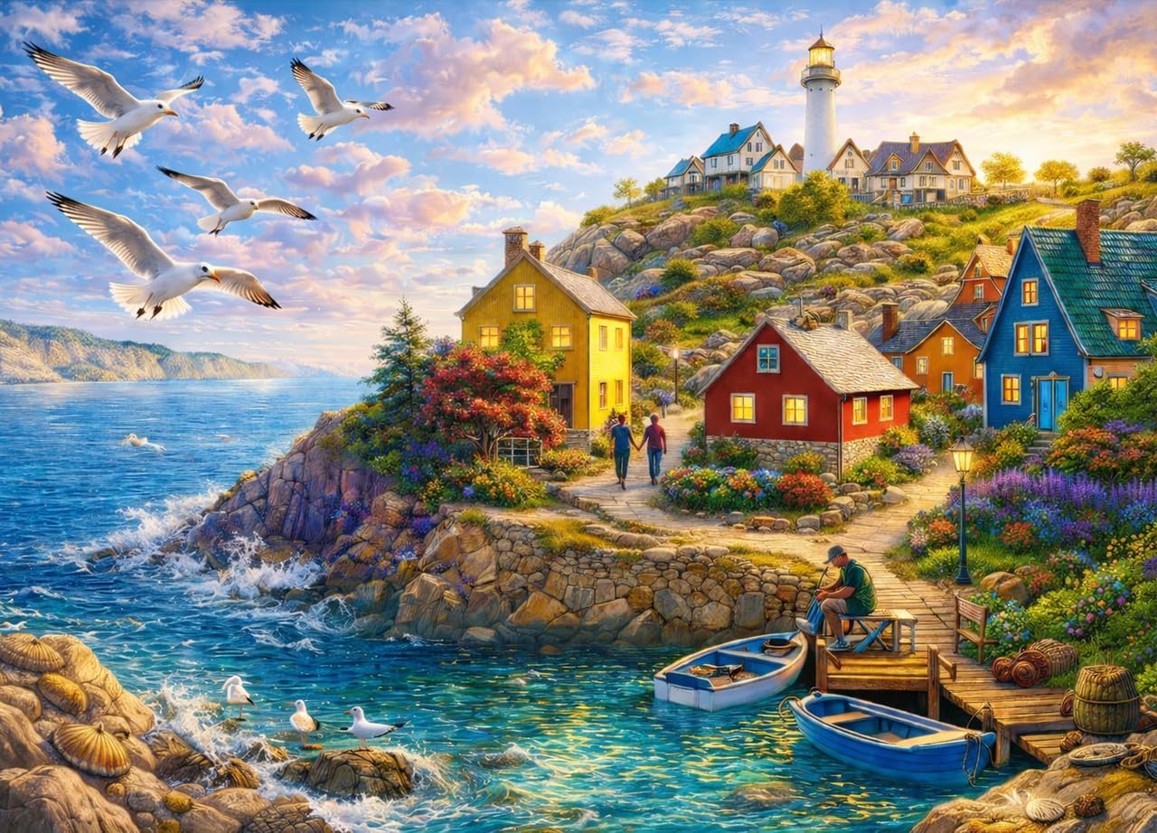 Puzzles for Adults 1000 Pieces - Vintage Seaport Jigsaw Puzzles, Home Wall Decoration & Ideal Gift