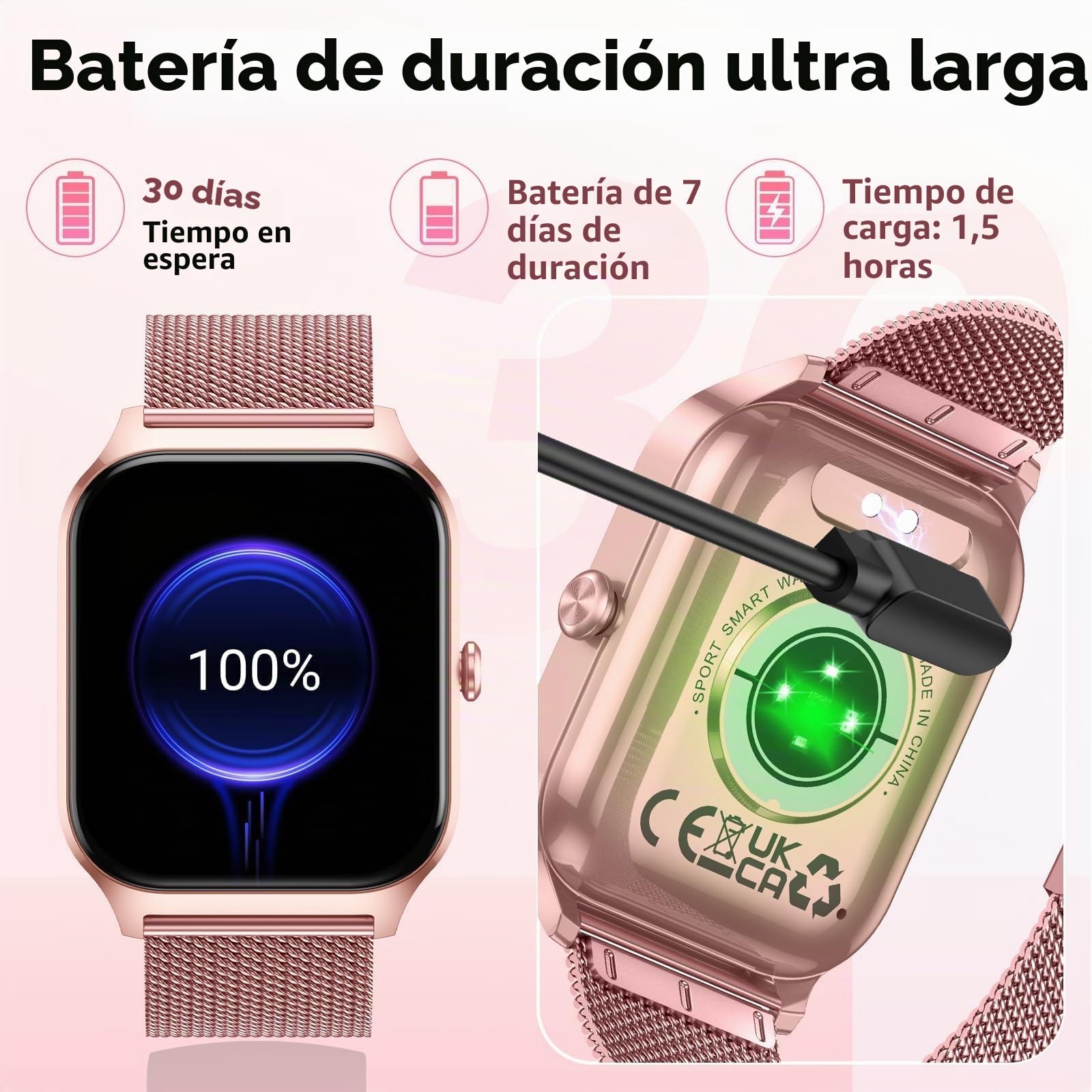 CASCHO Reloj Inteligente Mujer,1.85" HD Smartwatch con Llamadas,120+ Modos Deportes, Monitor Cardiaco y Sueño, Resistente Agua IP68, Whatsapp Llamadas Bluetooth, Regalo Mujer, Android/iOS