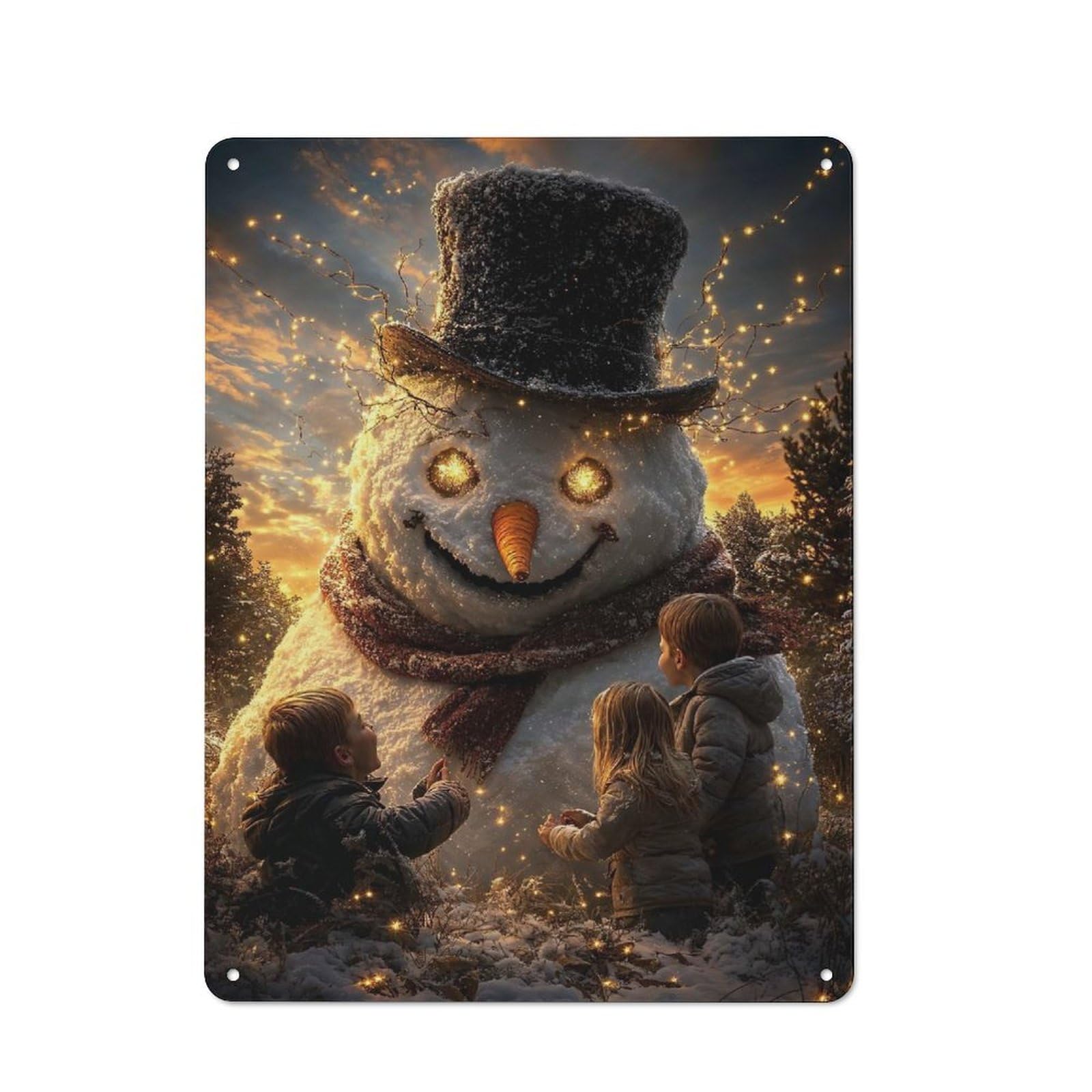 Junmoney Magical Snowman With Children Printed Metal Sign 40X30cm For Café Or Restaurant, For Hospitality Interior Collectors