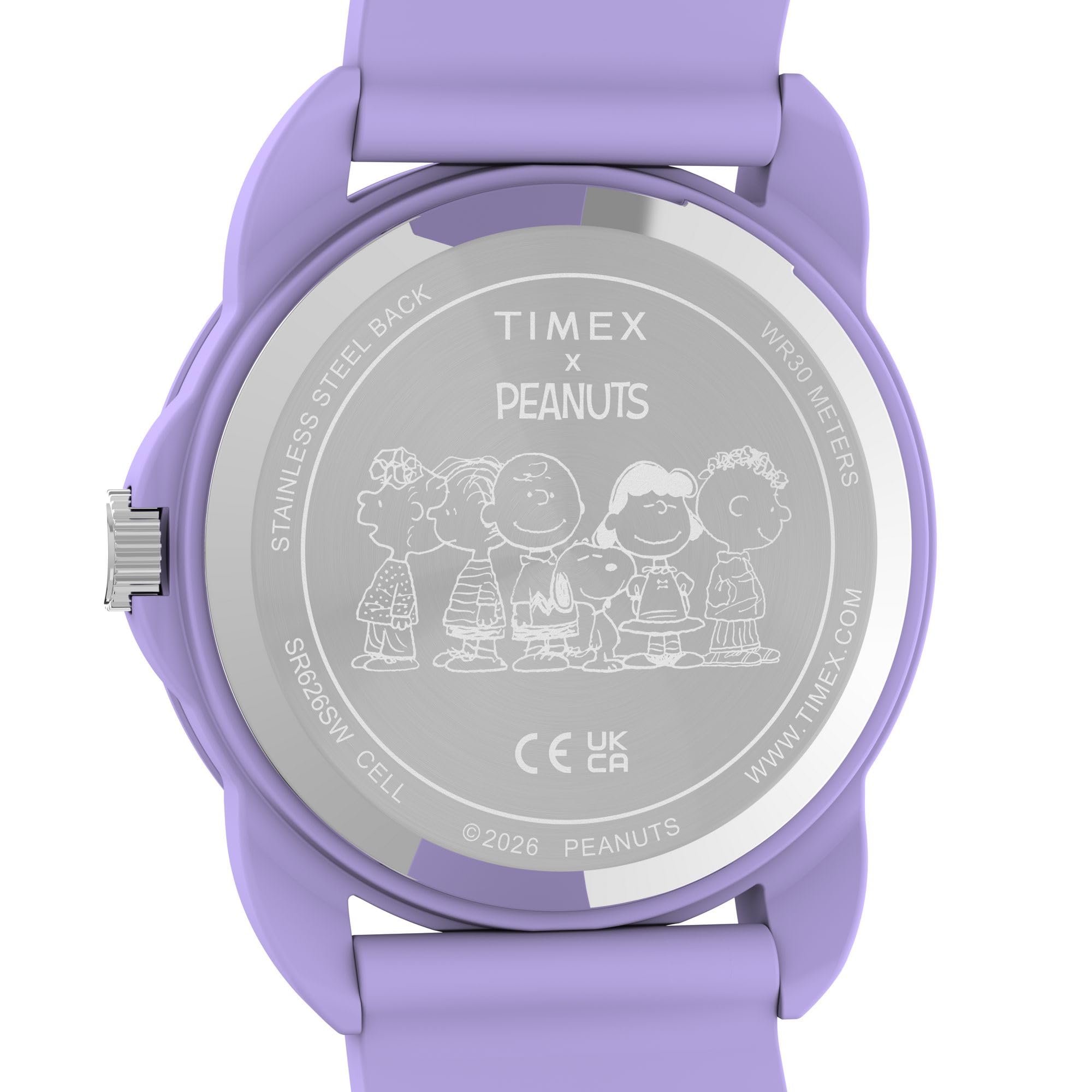 Timex Youth Peanuts Youth Spring 30 mm - Cinturino viola, quadrante bianco, cassa viola