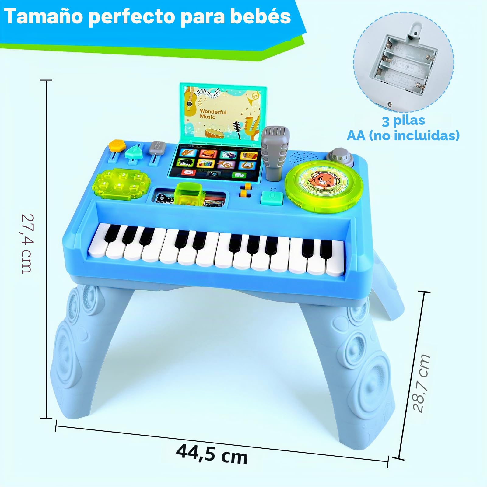 Lypsochaat Juguete para bebés a partir de 1, 2, 3 años, con música y luz, juguete musical para niños, DJ Pult con piano, juguete para bebés 0-6 0-12 12-18 meses, regalo para bebés 1 2 3 años niño niña