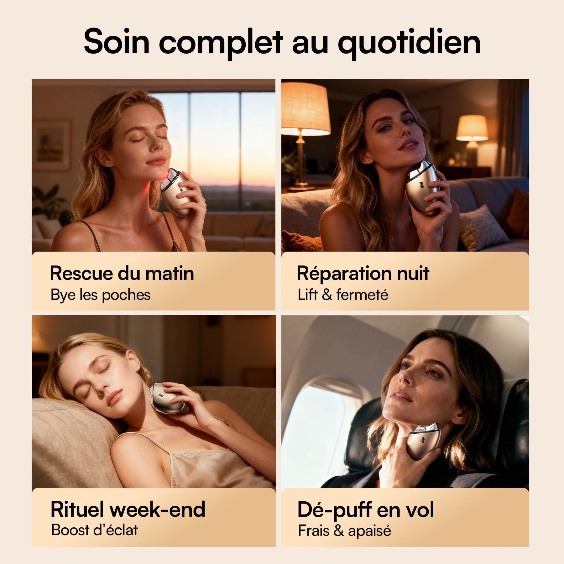 INIA Appareil de massage 7 en 1 pour le visage et le cou avec thérapie par lumière rouge, mode chaud et cryomode, purification et raffermissement