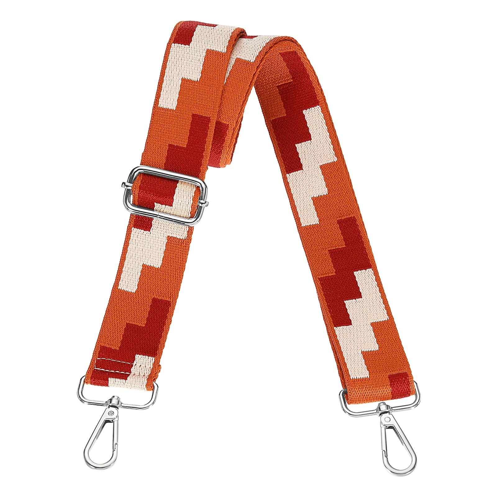sourcing map Purse Straps Replacement Crossbody, 1.5 Inch Wide Shoulder Bag Strap Adjustable Canvas Straps for Handbag Wallet Clutch Bags with Silver Buckle, White-Red-Orange Blocks