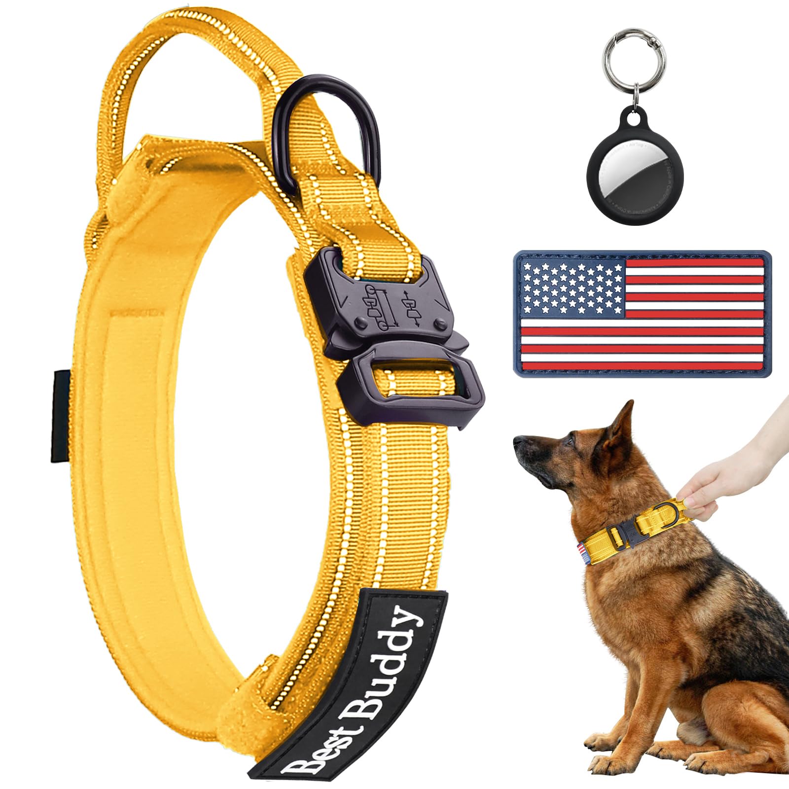 AUBELL Reflective Tactical Dog Collar,Adjustable Military Heavy Duty K9 Collars with Handle and Quick Release Metal Buckle Great for Large Dogs, with