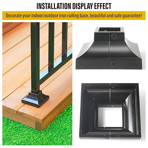 Miniatura 10 de Epcee Cubierta de aluminio para base de poste de cubierta para poste de 2 x 2 pulgadas, base de 4.5 x 4.5 pulgadas, barandilla, escalera, porche,
