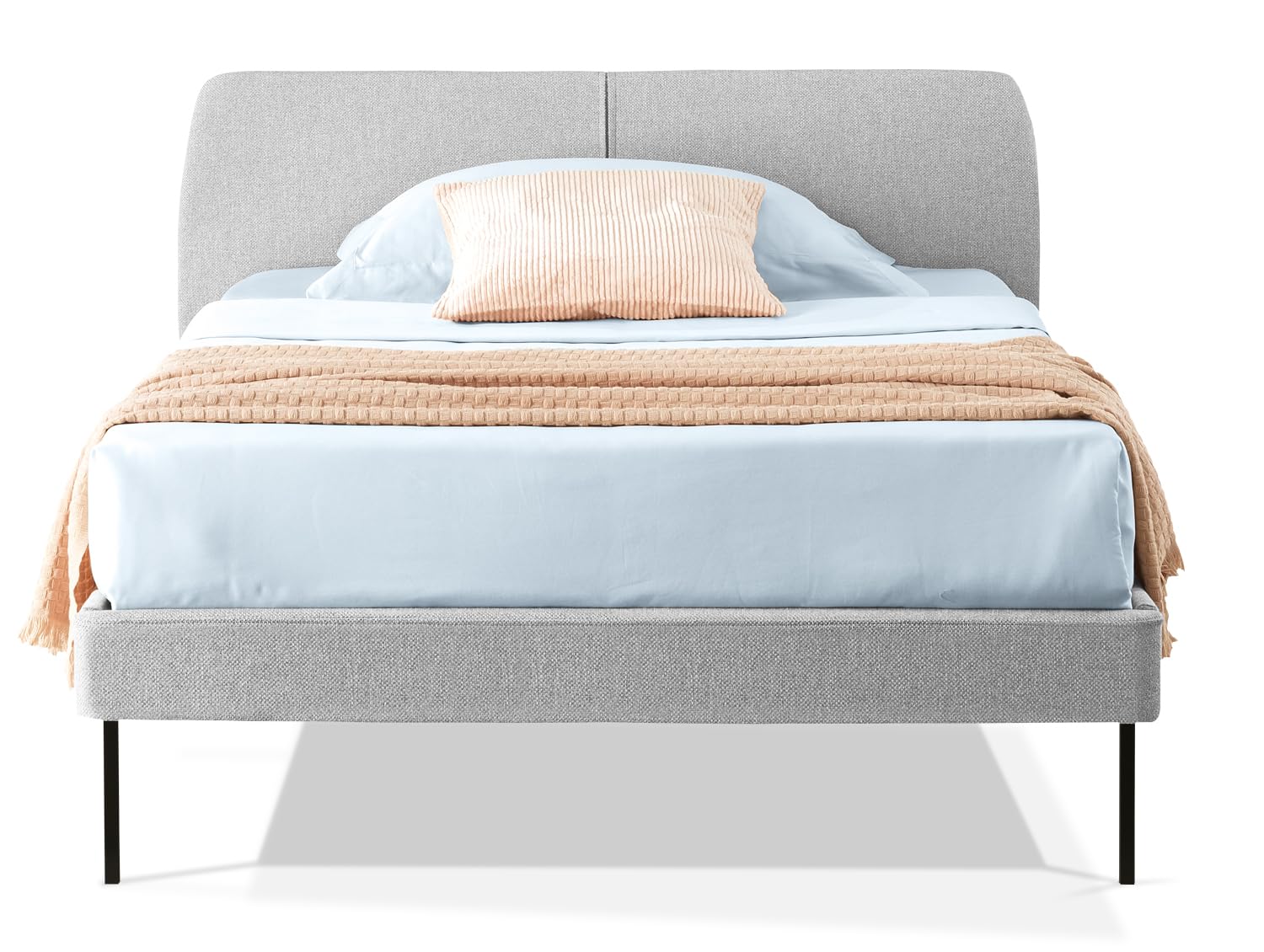 EVERGREENWEB Letto Piazza e mezzo in doghe in legno e testata quadrata stondata| facile da montare, Letto di Design | Colore Grigio Chiaro |Mod. Tokio