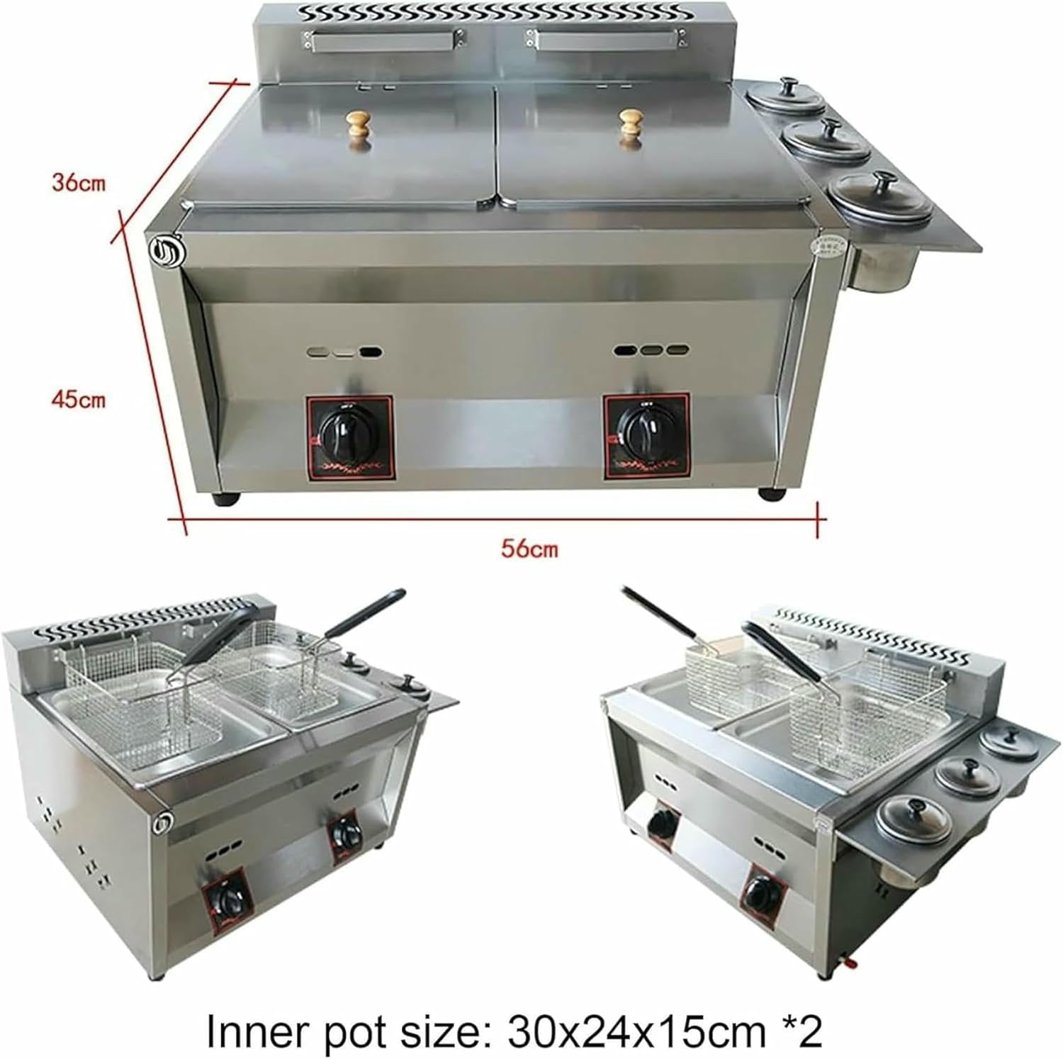 Commercial Fat Fryer Basket Commercial Countertop Deep Fryer 2X10L Large Capacity Double Tank Lpg Gas Deep Fryer Stainless Steel Commercial Fryer Food Warmer Steamer Heat~/