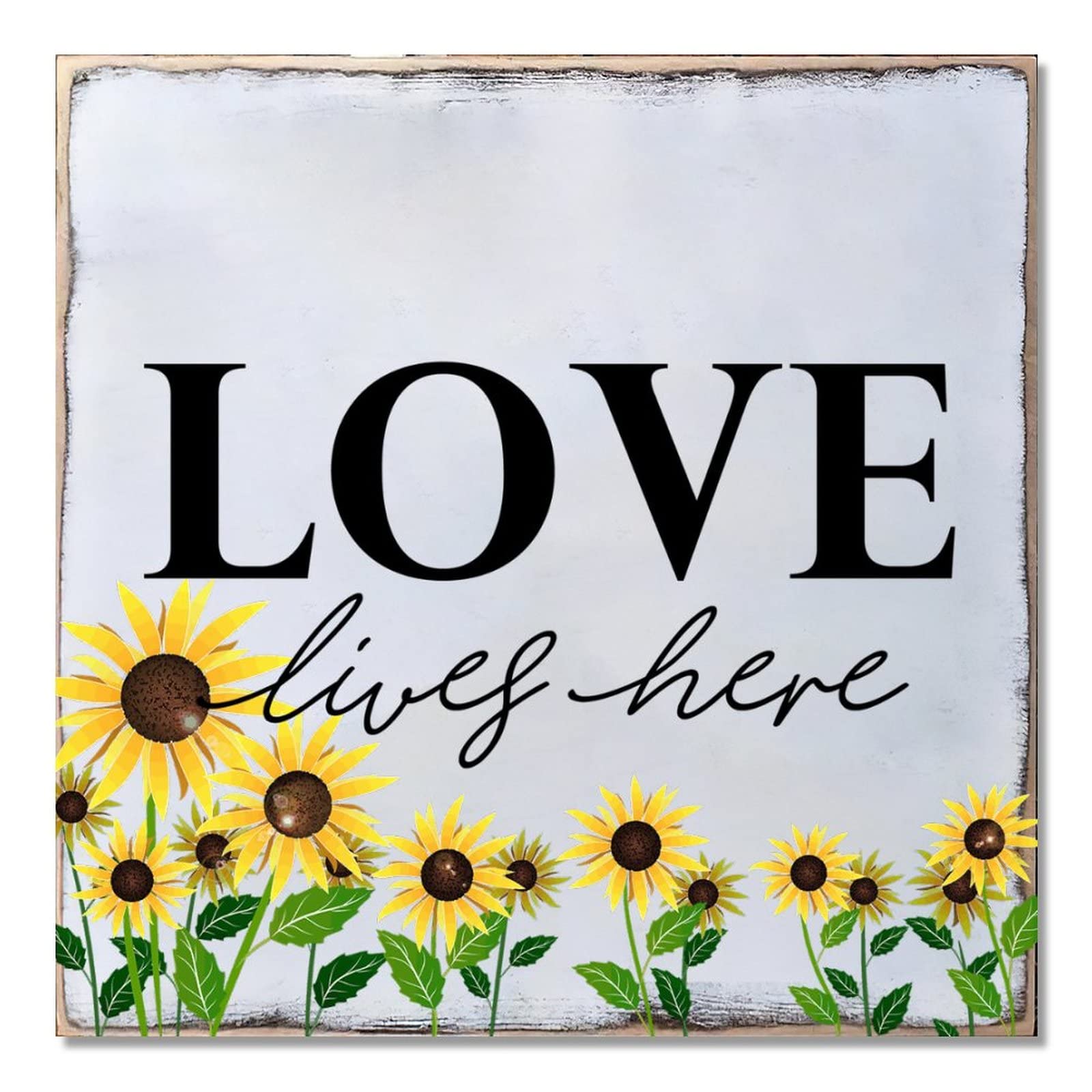 Plaque en bois tournesol déco murale rustique à suspendre Love Lives Here