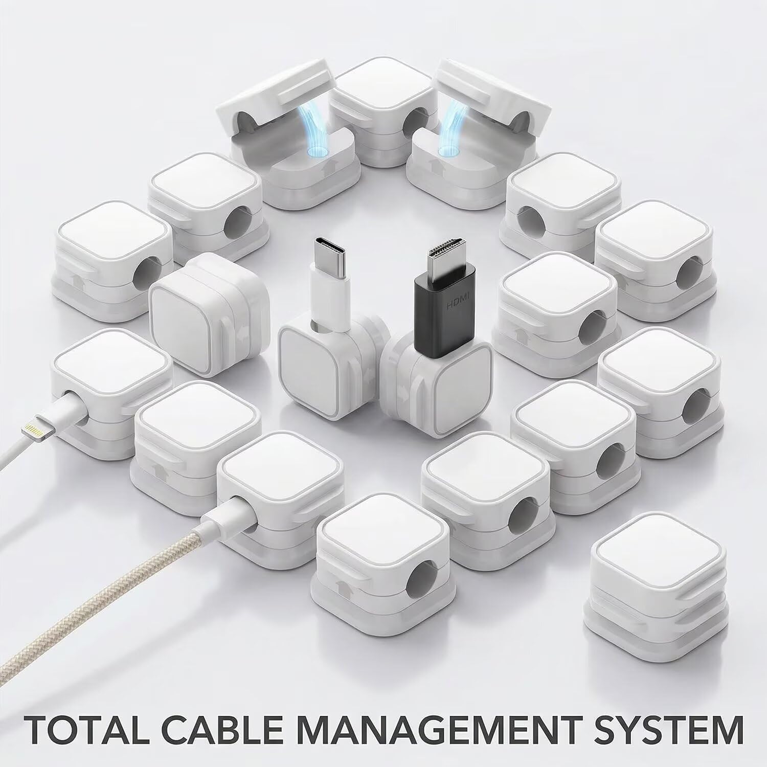 6 Pack Magnetic Cable Clips Cord Holder, Under Desk Cable Management, Adhesive Wire Holder Keeper Organizer for Home Office Desk Phone Car Wall Desktop Nightstand, Cable Smooth Adjustable