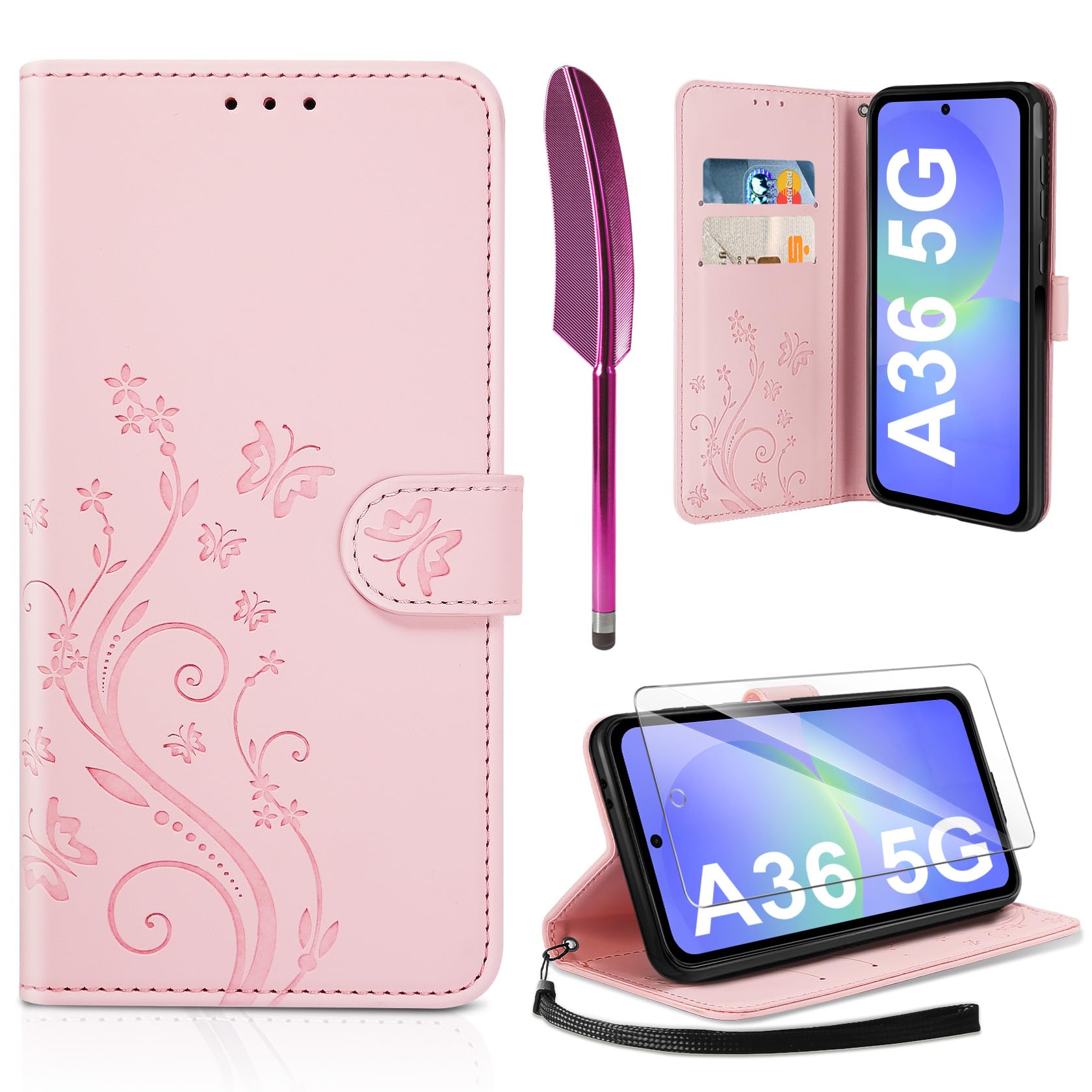 AROYI Lederhülle Kompatibel mit Samsung Galaxy A37 5G Hülle und Schutzfolie, Flip Wallet Handyhülle PU Leder Case Kartensteckplätzen Schutzhülle Kompatibel mit Samsung Galaxy A37 5G Dunkel Blau
