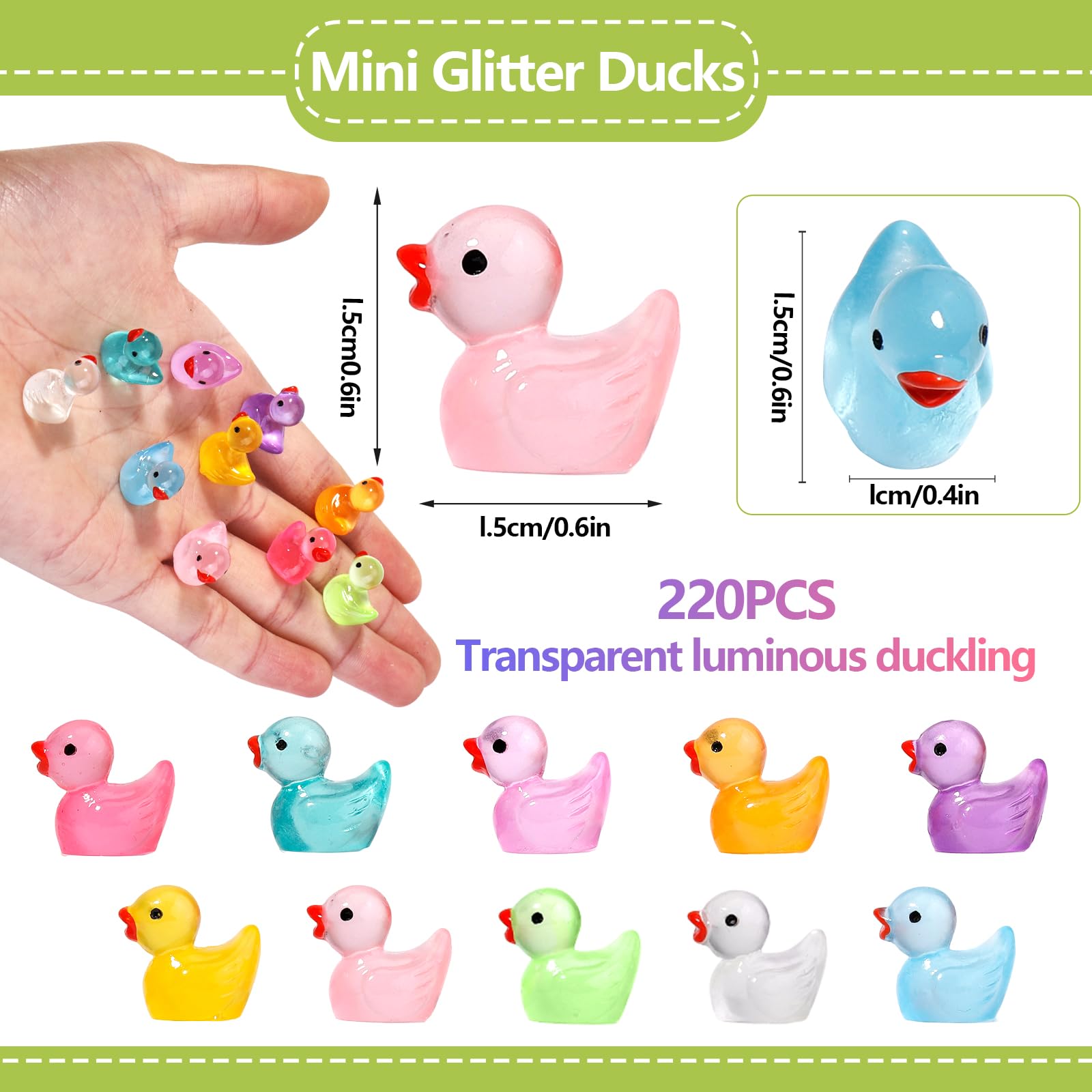 WIURGOHA 220PCS Mini Tiny Resin Ducks Little Miniature Plastic Small Ducks Bulk Glow in The Dark Figures for Dollhouse Decor Accessories Garden Micro Landscape Aquarium Potted Tiny Homes (10 Colors) - Image 3