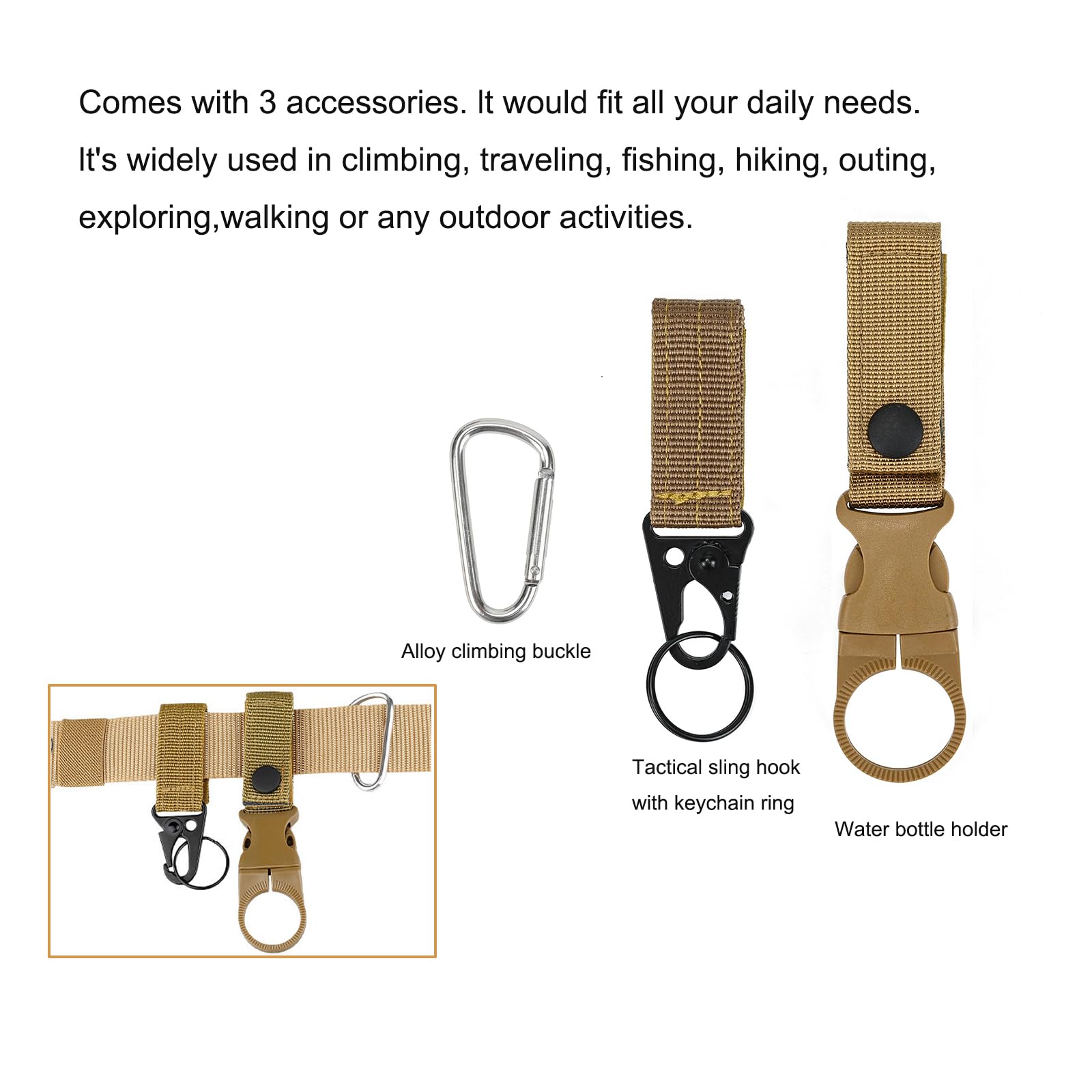 LUUFAN Juego de cinturón táctico militar, cinturón de trabajo nailon ajustable con hebilla de metal resistente para actividades al aire libre (colores caqui y)