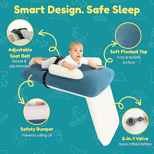 Miniatura 6 de Cama inflable de viaje para niños pequeños con funda  Extensor de asiento de avión para niños, colchón de aire de viaje para bebé, esenciales para