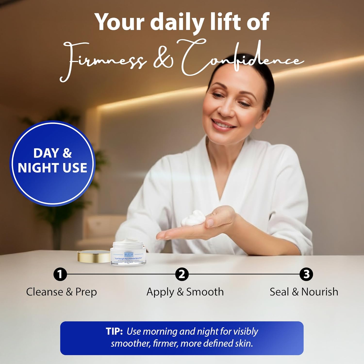 Dr. Denese Triple Strength Neck Wrinkle Smoother 4 oz – Firming Cream with Triple Amount of Peptides Compared to Industry Standards – Retinol & Hyaluronic Acid for Hydrating Power - Paraben Free - Image 5