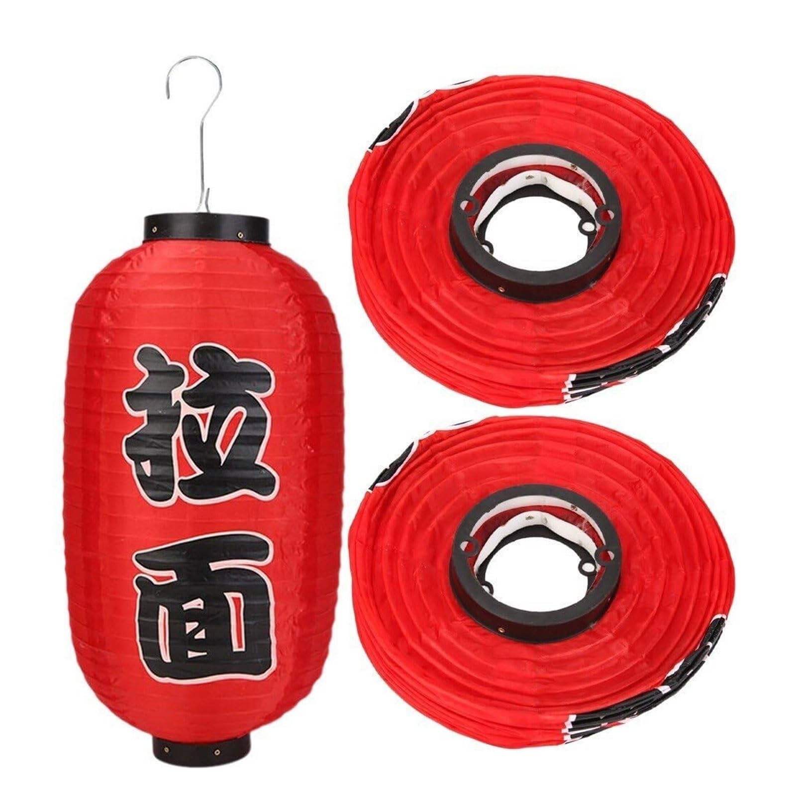 Asian lantern, 3PCS Japanese Ramen Hanging Lanterns 10 Inch Traditional Red Silk with Hook for Restaurant Decorations