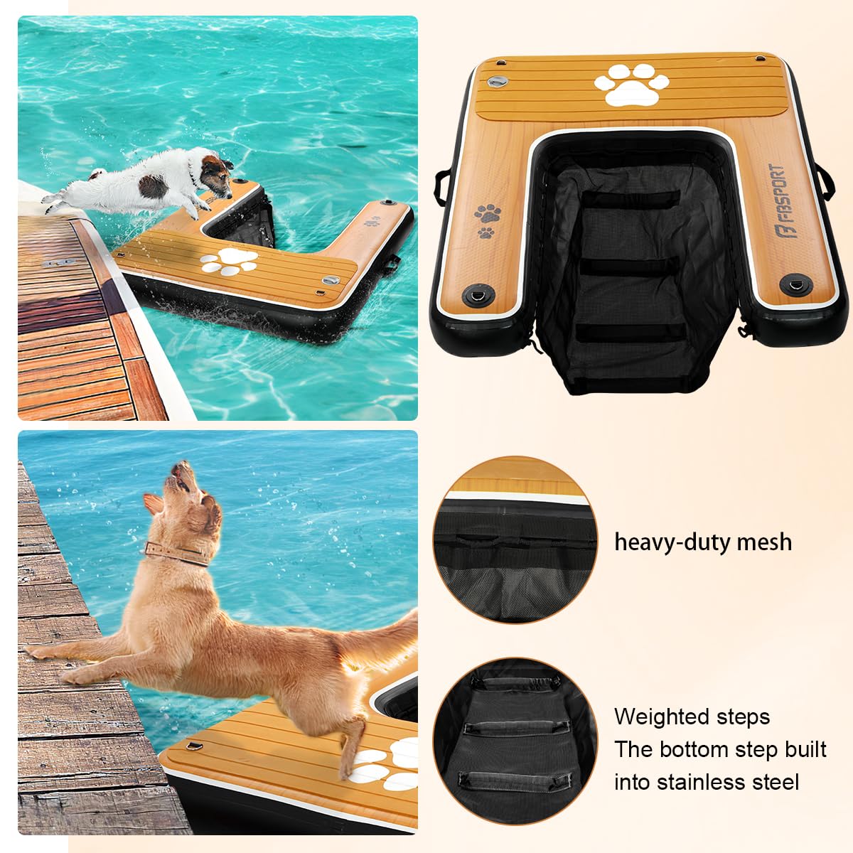 Rampe d'accès à l'eau Gonflable pour Chien, échelle Flottante pour Piscine, Bateau, lac, échelle Flottante antidérapante en EVA pour Chien jusqu'à 100 kg, Accès à l'eau Facile et sûr