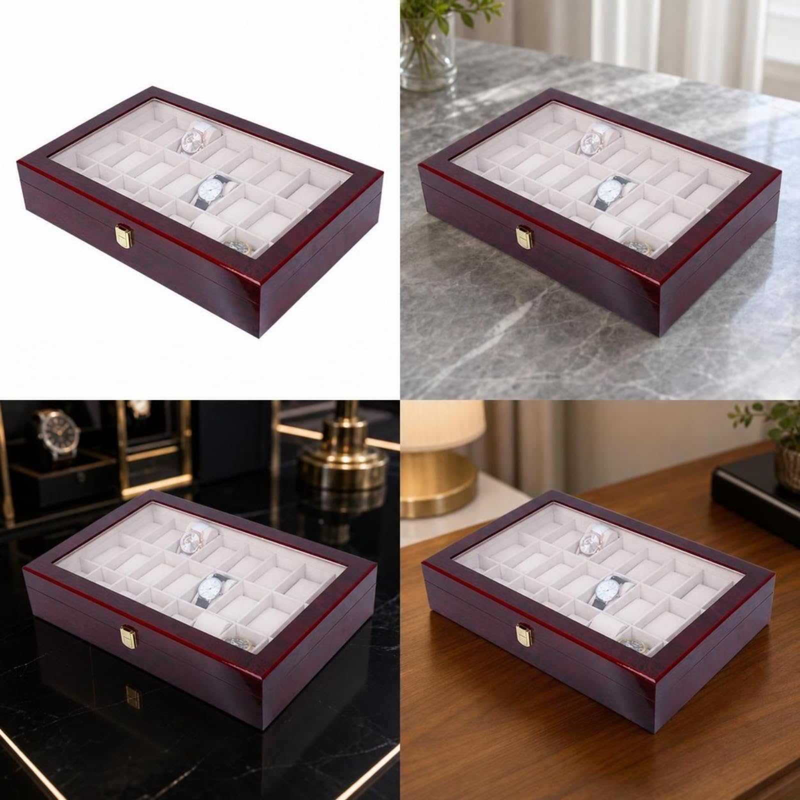 Gralara Caja Relojes con 24 Compartimentos Organizador Relojes Profesional Estuche para Coleccionistas