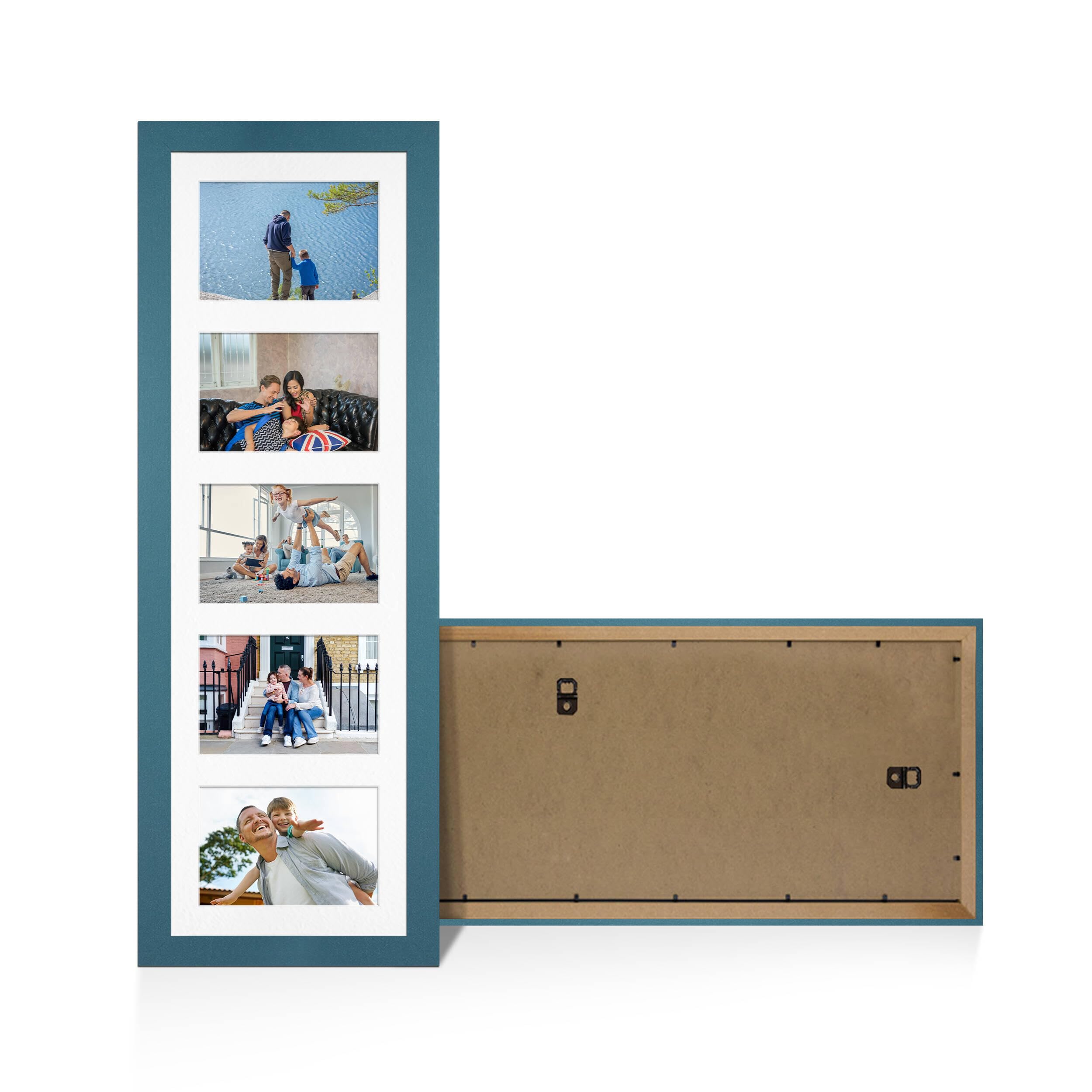 Alison Kingsgate Navy Blue 26x8 Photo frames for multiple pictures -5 Apertures Collage Frame with White Mount - Holds (5x) 6x4 Photos - Engineered Wood & Perspex โ image 1