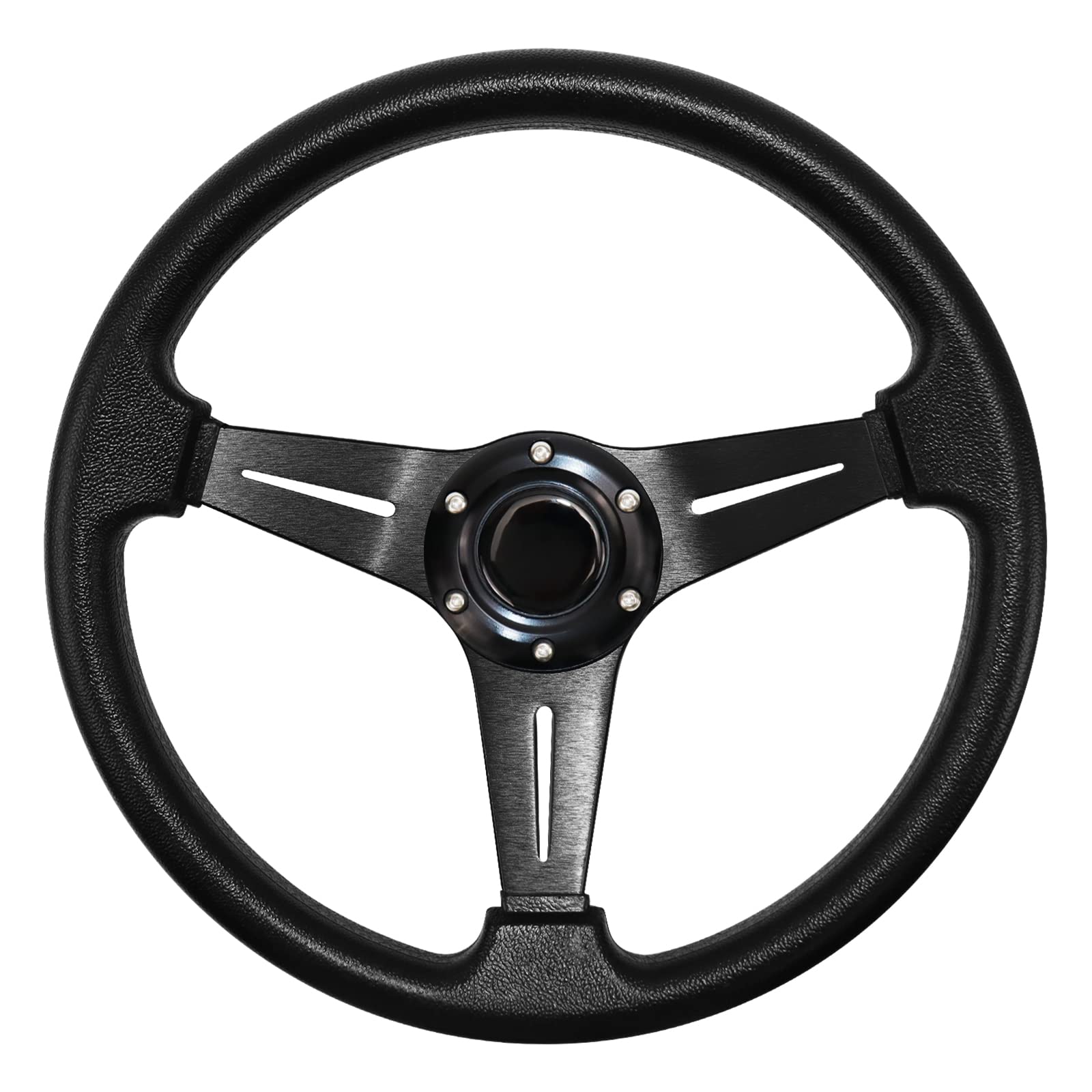 MOTAFARUniversal Racing Steering Wheel, Gaming Steering Wheel 13.6" 6 Bolts Grip Vinyl Leather with Horn Button for Race/Rally/Motorsport/Car Sim Driving(Black)
