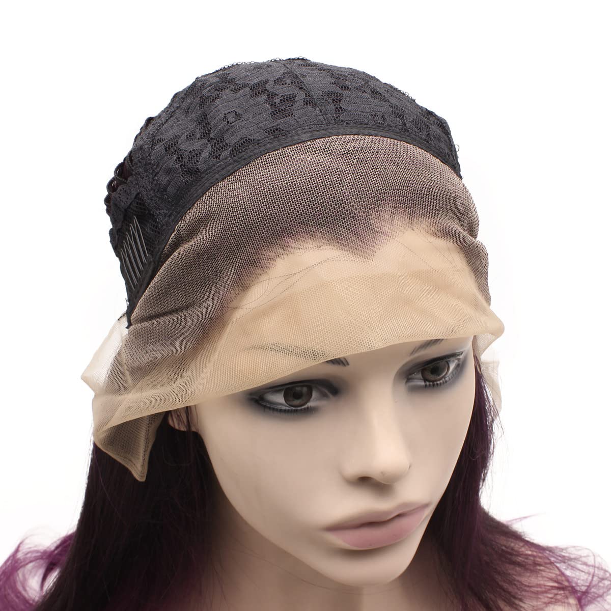 MX angel Long Straight Celebrity Half Hand Tied Synthetic Lace Front Natural Two Tone Brown Purple Ombre Wig