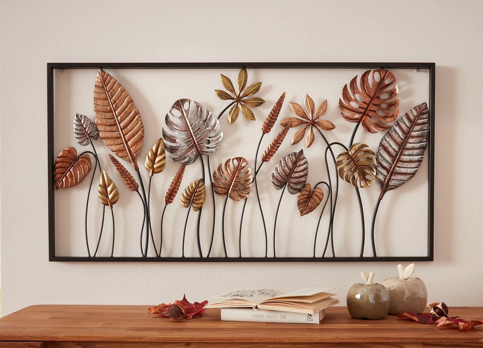 3D Wandbild "Blätter" aus Metall 90x45 cm, Wanddeko, Wandschmuck, Wandkunst