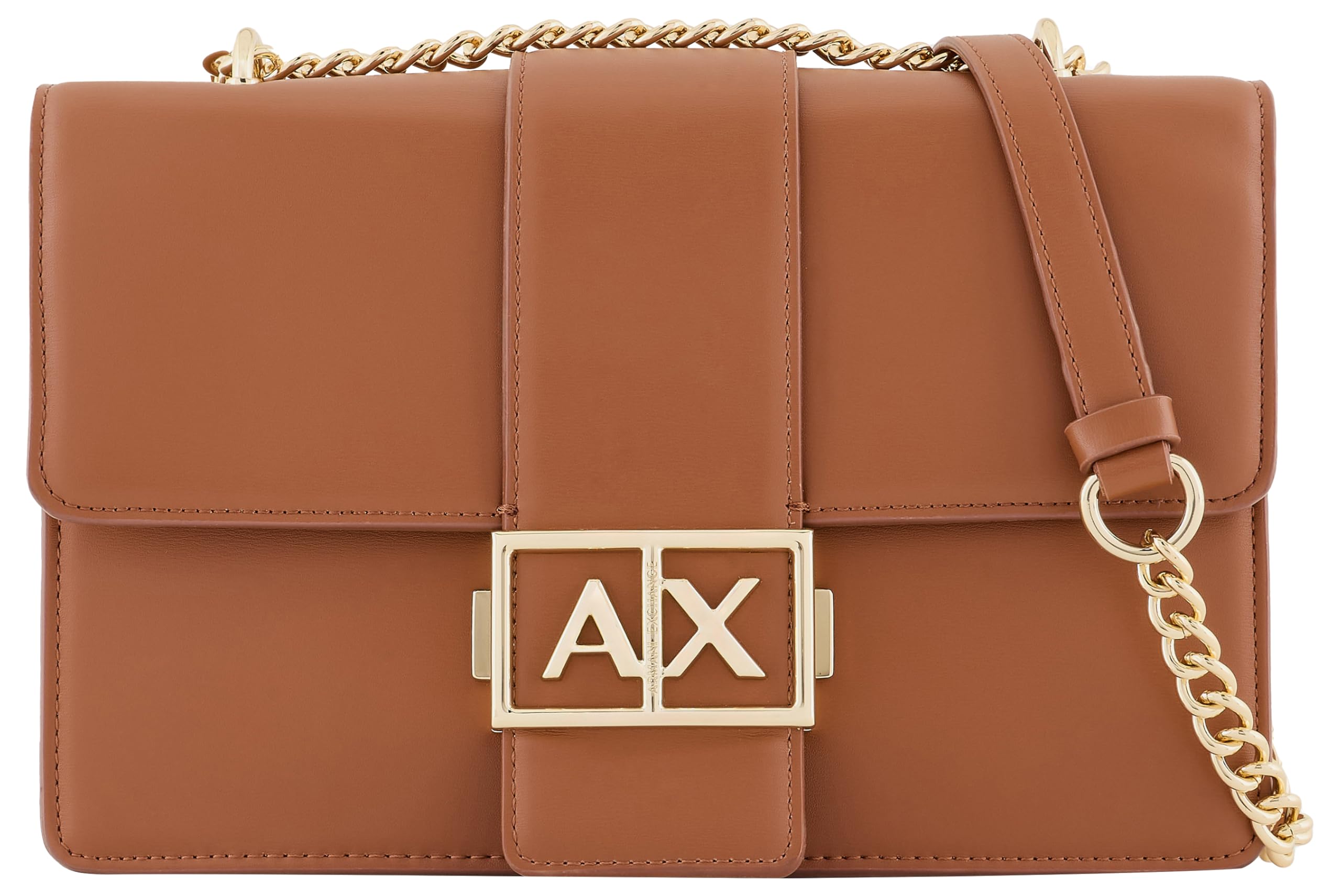 Armani Exchange Women's Jodie, Sustainable, Gold Chain Shoulder Strap Crossbody m, Whisky Brown, one_Size