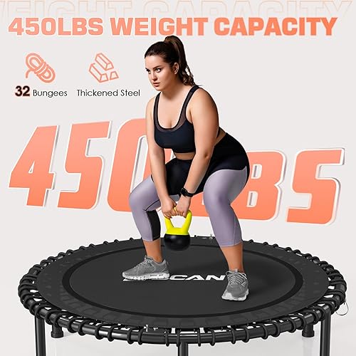 Miniatura 3 de BCAN 450LBS/550LBS Foldable Mini Trampoline, 40"/48" Adult Fitness Trampoline with Durable Bungees, Stable & Quiet Exercise Rebounder,Great Mini