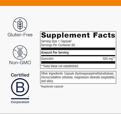 Miniatura 4 de Metagenics Suplemento de quercetina de 500 mg - Apoyo inmunológico y cardiovascular, protección antioxidante, sin OMG, sin gluten, vegano,