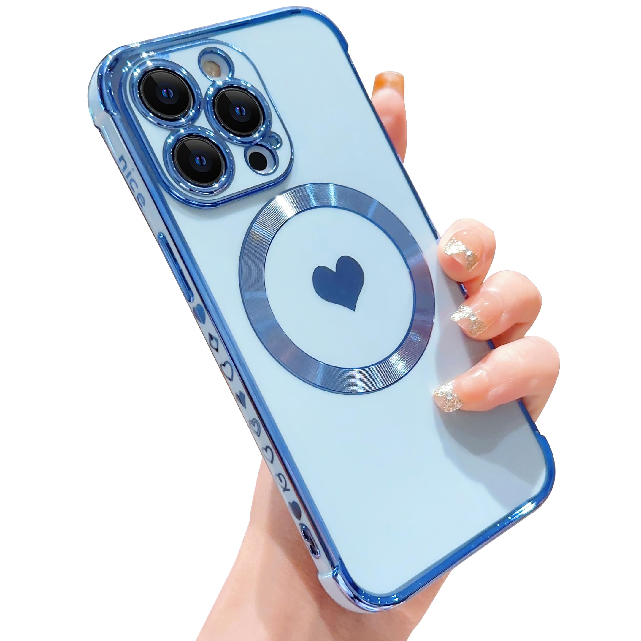 IDweel Magnetic for iPhone 14 Pro Max Case - Compatible with Magsafe, Elegant Love-Themed Luxury Plating Edge, Slim Fit & Lightweight, Scratch-Resistant Bumper Design for iPhone 14 Pro Max 6.7", Blue