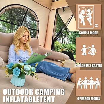 SENLEETOインフレータブルテント ポータブル自動エアーポンプ（充電式）付き Amazon.com : 7.2' x 7.2' Inflatable Tents for Camping, Easy