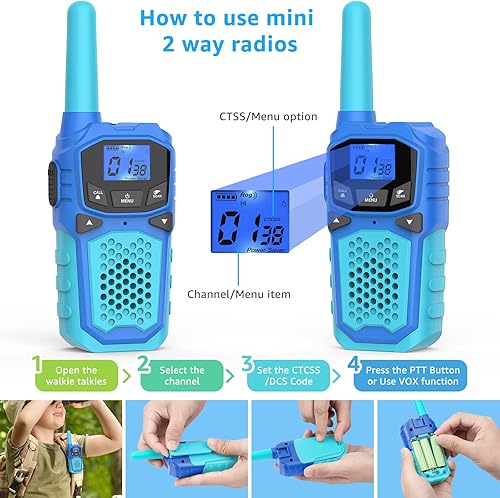 Miniatura 4 de Walkie Talkies para niños, paquete de 4, Walkie Talky recargable de largo alcance para adultos, radios bidireccionales de mano, juguetes al aire