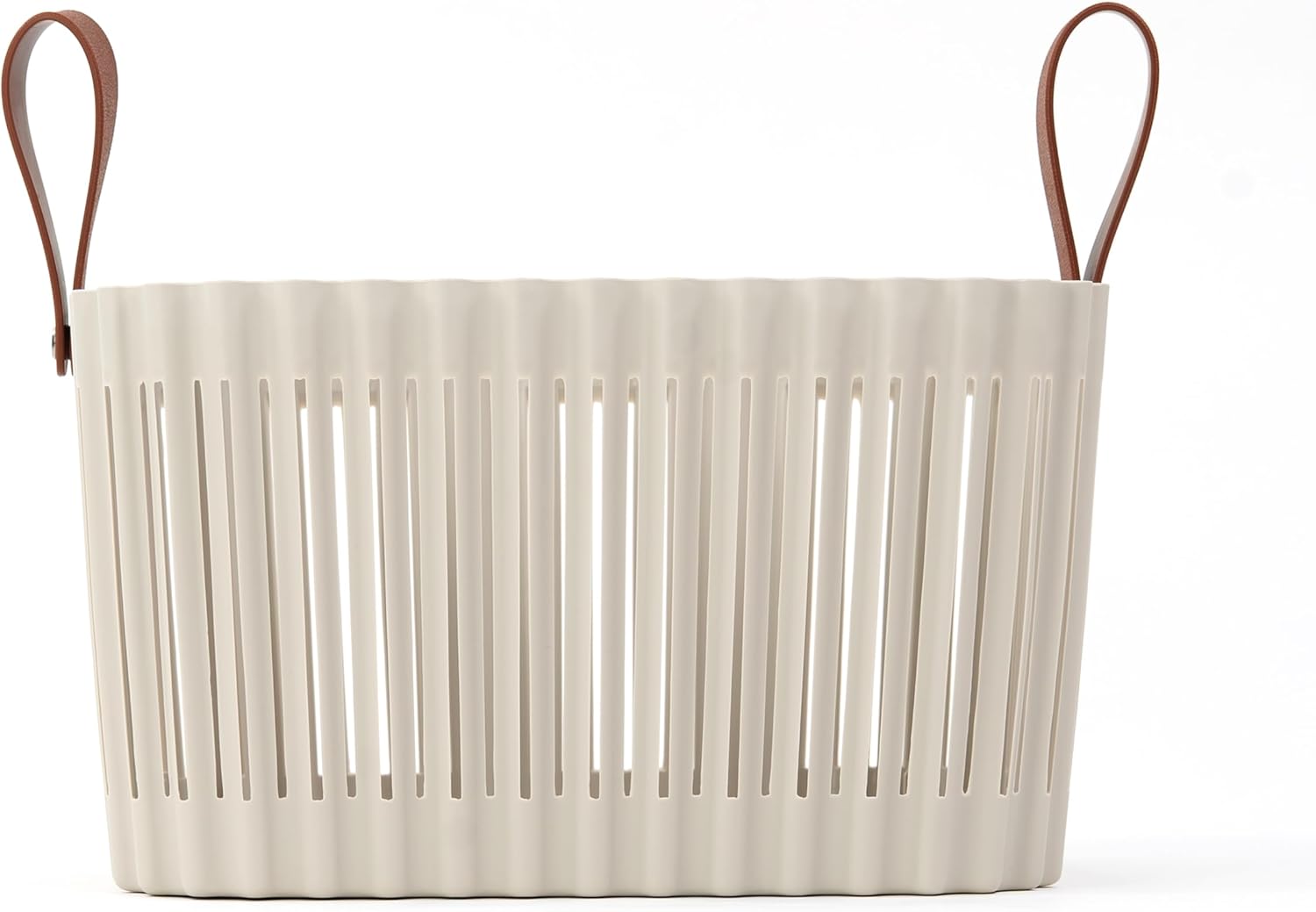 Large Plastic Storage Basket with Soft Handles – Tan & Brown Decorative Bin for Bathroom, Laundry, or Living Room – Rectangular Organizer Basket, 10L