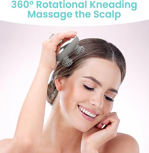 Miniatura 2 de Masajeador eléctrico portátil para cuero cabelludo con calor, recargable IPX7, impermeable, con 100 nodos de amasamiento, 3 modos de velocidad, 2