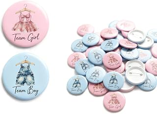 YUBAIHUI 60Pcs Gender Reveal Button Pins – Team Boy or Team Girl Voting Badges with Blue Pink Baby Clothes Design, Gender Reveal Party Game Supplies for Baby Shower, Family & Friends Party Accessories