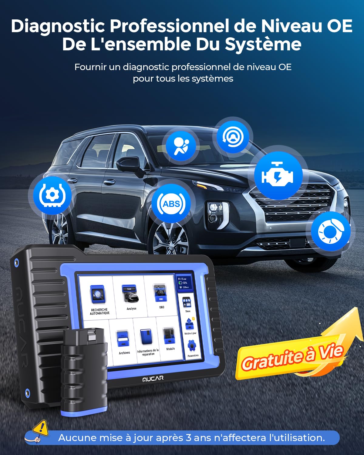 MUCAR VO7 Valise Diagnostic Auto avec Mise à Jour Gratuite, Outil de Balayage Bidirectionnel OEM avec Codage de l'ECU, 28+ Services, Diagnostic sans Fil OBDII Voiture